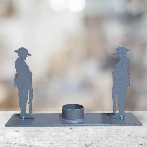 Twin Soldier Tealight Holder - Hammertone Silver