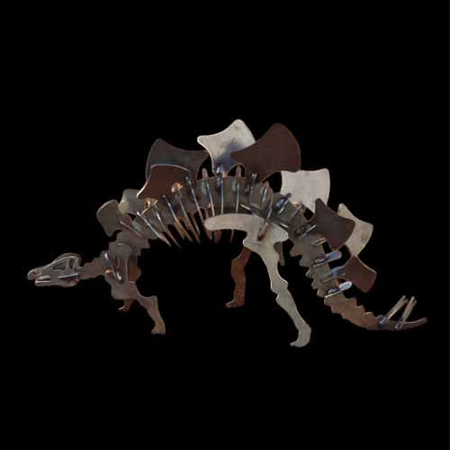 Stegosaurus Dinosaur Sculpture Metal Small with Black Background