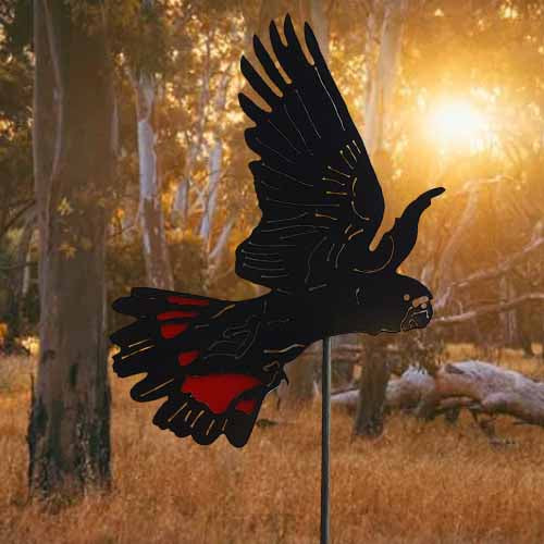 Red Tailed Black Cockatoo Metal Garden  Art 