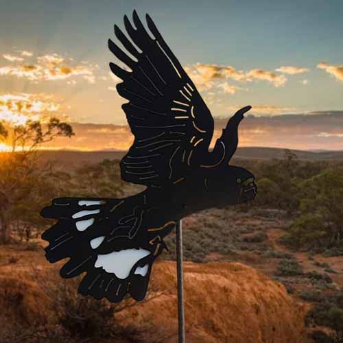 White Tailed Black Cockatoo Metal Garden  Art 