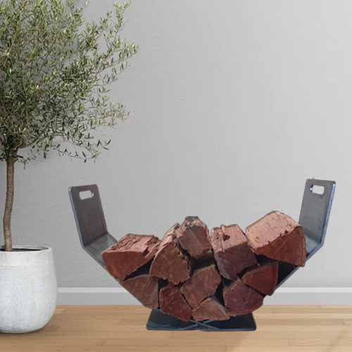 Flat Pack Wood Stack - Metal Firewood Holder - Raw Finish with Background