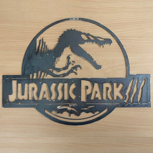 Jurassic Park III Metal Wall Art - Raw Finish Wooden Grain Background