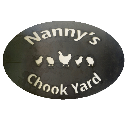 Nanny's Chook Yard Sign Metal Garden Rusty Finish