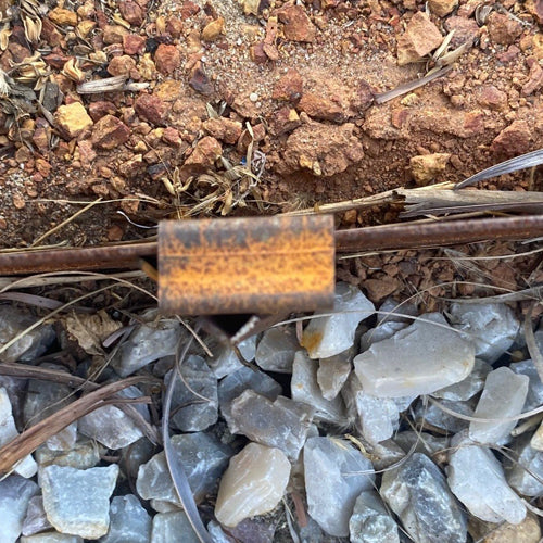 Corten Steel Garden Stake with Clip Close Up Top View