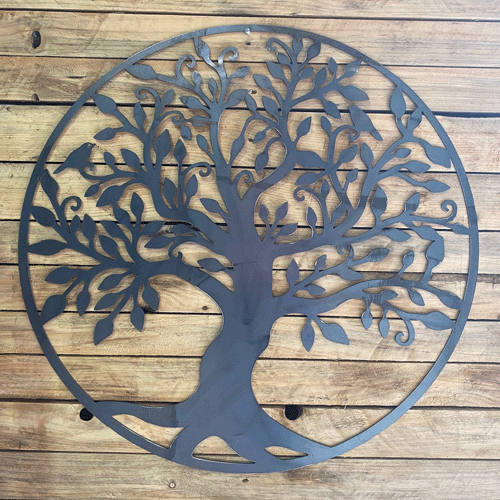 Tree of Life Metal Art - 590mm Diameter - Raw Finish Wooden Background