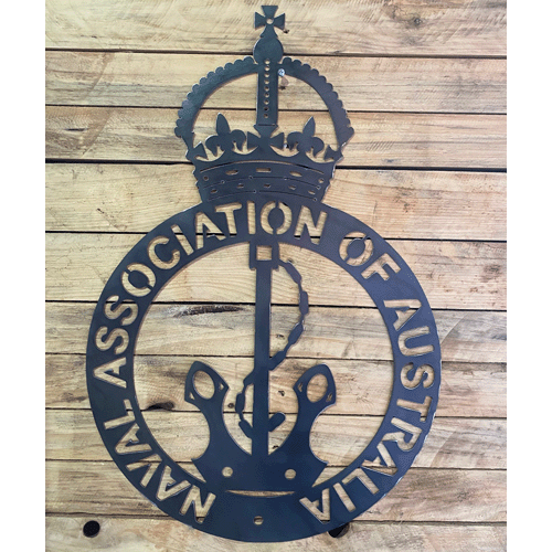 Naval Association of Australia Badge - Raw Finish - Metal Art on Wooden Background