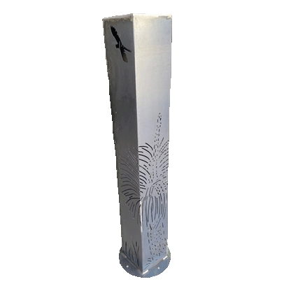 Garden Pillar Light Box - Grass Tree & Cockatoo Design - Raw Finish