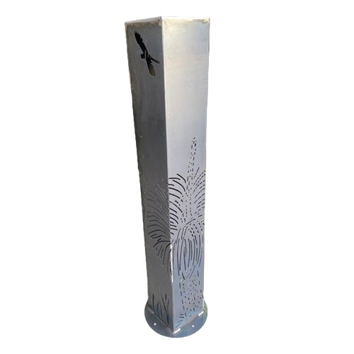 Garden Pillar Light Box - Grass Tree & Cockatoo Design - Raw Finish