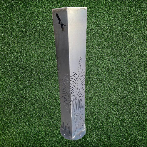 Garden Pillar Light Box - Grass Tree & Cockatoo Design - Raw Finish with Grass Background
