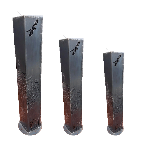 Garden Pillar Light Box - Grass Tree & Cockatoo Design - Raw Finish set of 3
