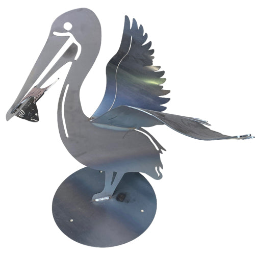 3D Metal Pelican Sculpture with Fish in Mouth - Raw Finish