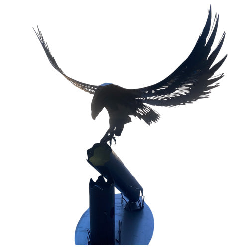 3D Metal Eagle Sculpture Landing on Log - Medium - Raw Finish