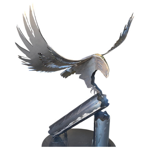 3D Metal Eagle Sculpture Landing on Log - Medium - Raw Finish