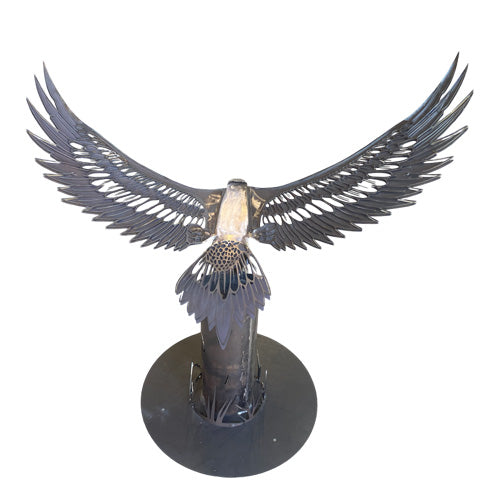 3D Metal Eagle Sculpture Landing on Log - Small - Raw Finish 