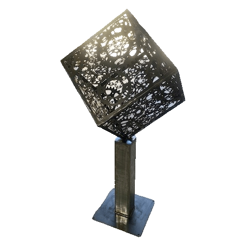 3D Cube Sculpture with Cog Inserts - Raw Finish