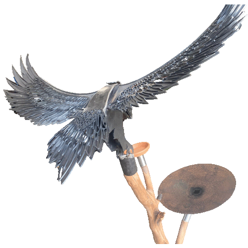 3D Metal Eagle Sculpture On Log - Small - Raw Finish