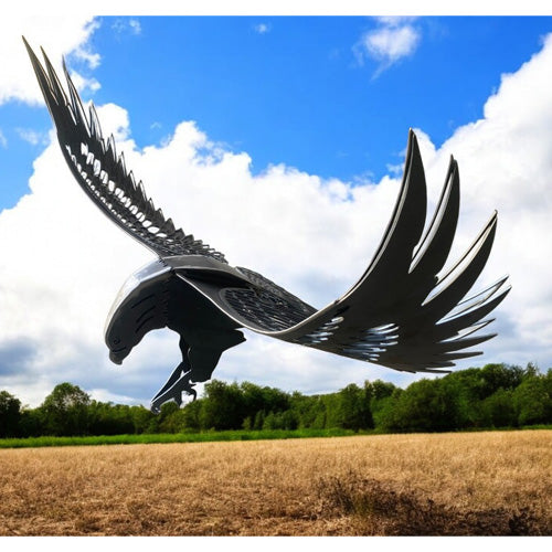 3D Metal Eagle Sculpture in Flight - Medium - Raw Finish Field Background
