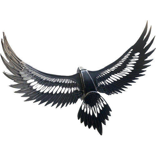 3D Metal Eagle Sculpture Landing on Log - Small - Raw Finish in Flight