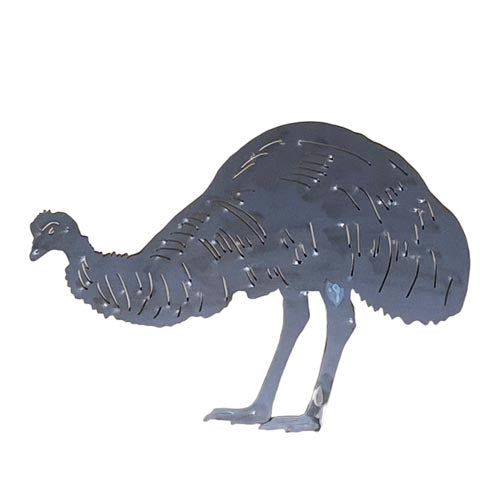 Rustic Feeding Emu Garden Stake - Raw Finish Metal Art 