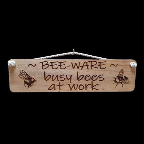 Giggle Garden Sign - Bee Ware Busy Bees At Work - Reclaimed Wooden Sign