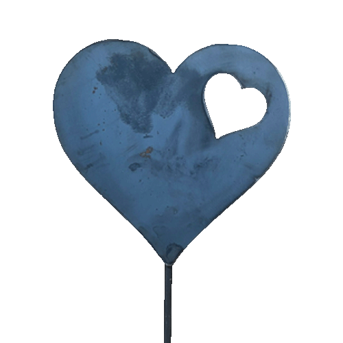 Pot Buddies - Love Heart with Heart Insert on Stick - Metal Art - Raw Finish No Background Close Up