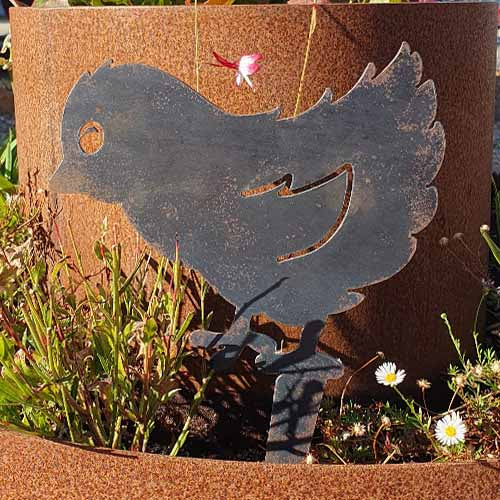 Chick Metal Garden Stake in Garden