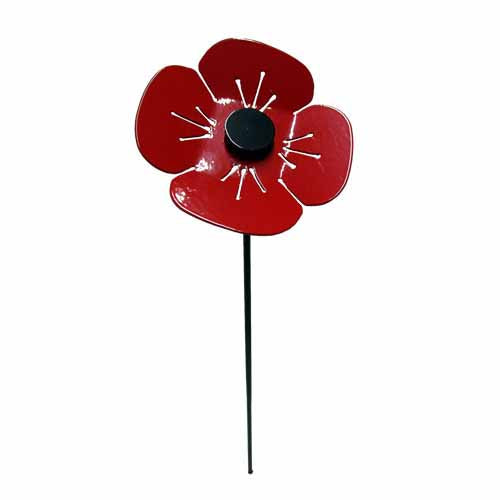 Flower - Red Poppy on Stake - Metal Art - Small 100mm Wide