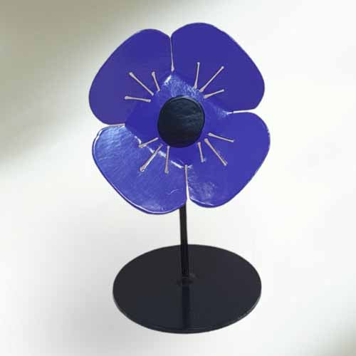 Flower - Purple Poppy on Base - Metal Art - Small 100mm Wide 