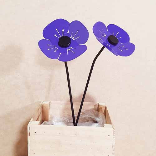 Flower - Purple Poppy on Stake - Metal Art Small 100mm Wide