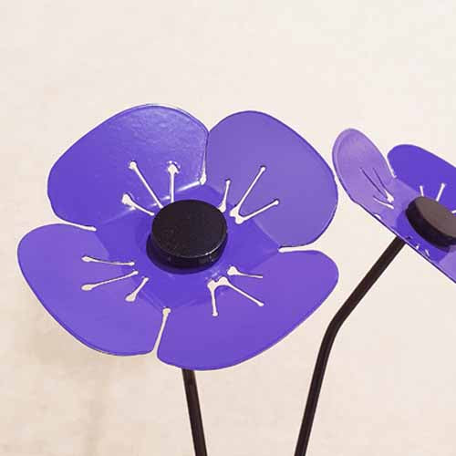 Flower - Purple Poppy on Stake - Metal Art Small 100mm Wide Close Up