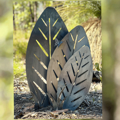 Cane Leaf Garden Sculpture with 3 Leaves on Square Base - Right