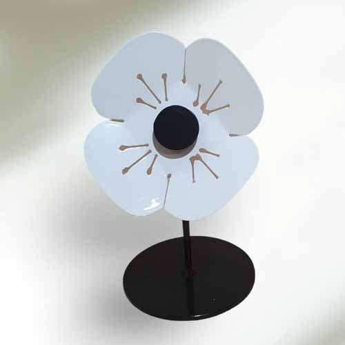 Flower - White Poppy on Base - Metal Art - Small 100mm Wide 