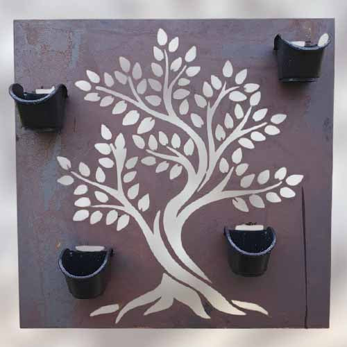 Living Wall Metal Art - Olive Tree Design Incl Pots & Mounting Rail