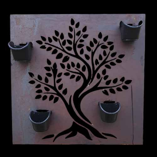 Living Wall Metal Art - Olive Tree Design Incl Pots & Mounting Rail