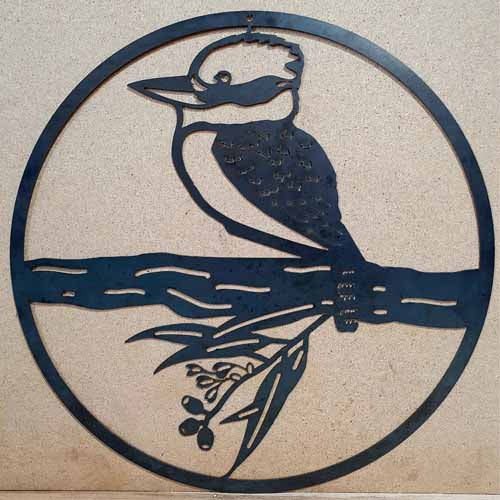 Kookaburra on Branch Metal Art 1000mm Diameter - Raw Finish