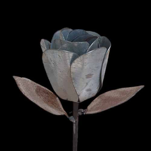 Flower - Metal Rose with Leaves on Stake