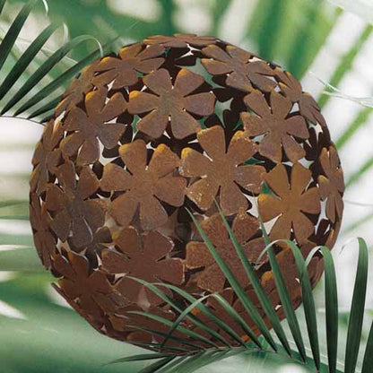 Flower Ball Metal Art Rusty with Fern