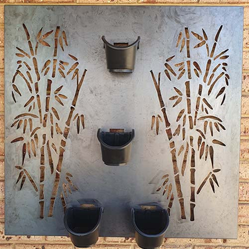 Living Wall - Bamboo Design - Metal Garden Art Feature - Includes Pots & Mounting Rail