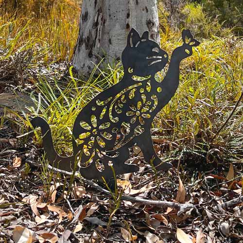 Cat Decorative Metal Garden Stake in Bush Setting