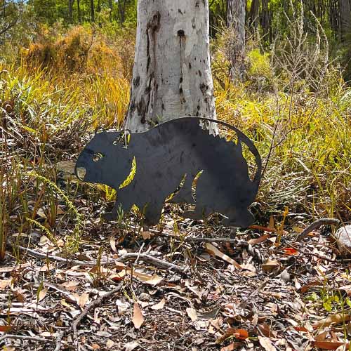 Wombat Metal Garden Stake in Bush Setting